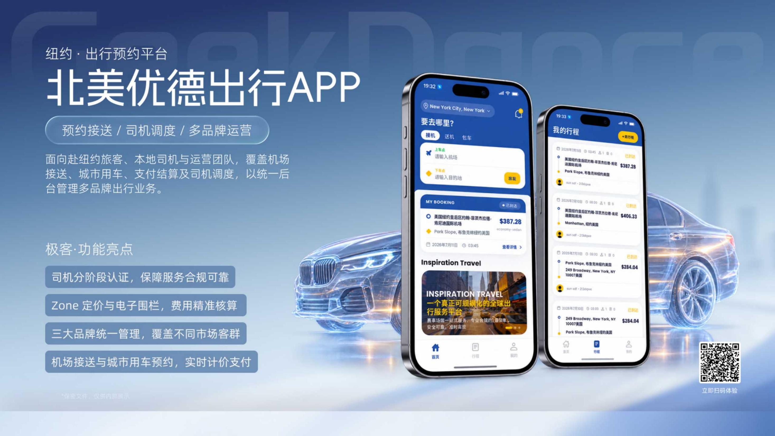 North American automobile travel app presentation visual